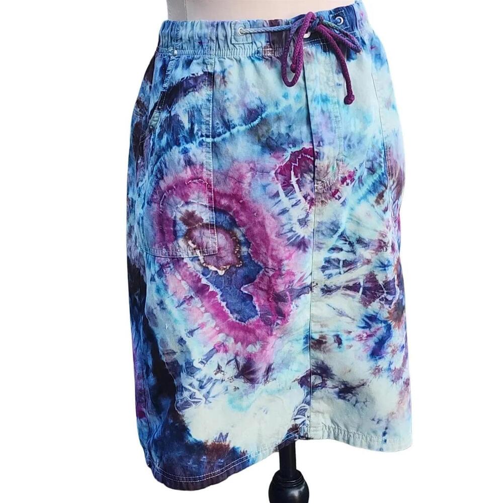 Jenny Buchannan. Reworked, 90s Knee Length, Hand Tie-Dye Skirt. Size: 10